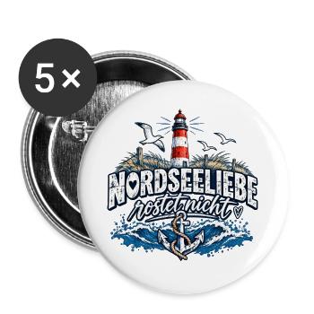 Nordsee Liebe Rostet Nicht Leuchtturm - Buttons groß 56 mm (5er Pack) - Weiß - Vorne