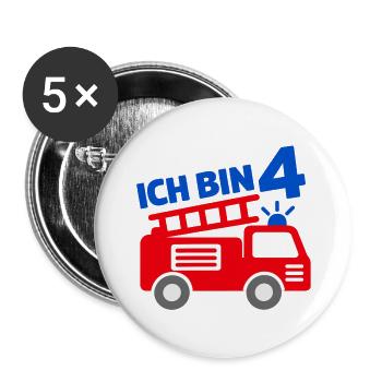 Ich bin 4 Feuerwehr - Buttons groß 56 mm (5er Pack) - Weiß - Vorne