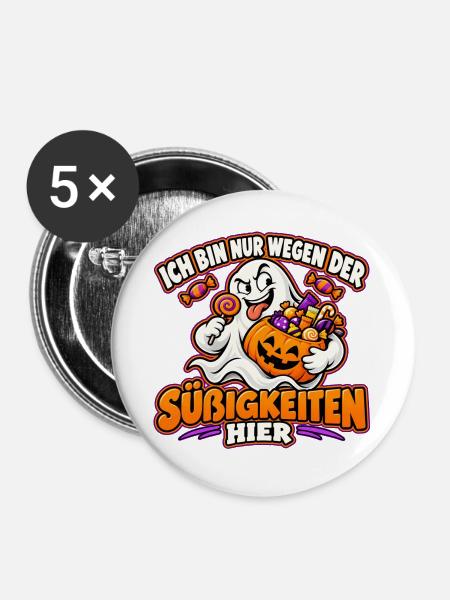 Halloween-Geist auf Süßigkeitenjagd - Buttons groß 56 mm (5er Pack) - Weiß
