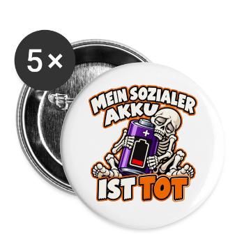 Skelett – Mein sozialer Akku ist tot - Buttons groß 56 mm (5er Pack) - Weiß - Vorne