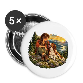 Wanderin mit Hund - Buttons groß 56 mm (5er Pack) - Weiß - Vorne