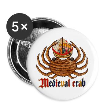 Mittelalterliche Krabbe und königliches Schiff - Buttons groß 56 mm (5er Pack) - Weiß - Vorne