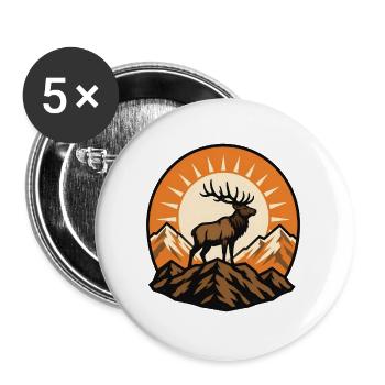 Hirsch Berge Sonnenaufgang Natur Outdoor Vektor - Buttons groß 56 mm (5er Pack) - Weiß - Vorne