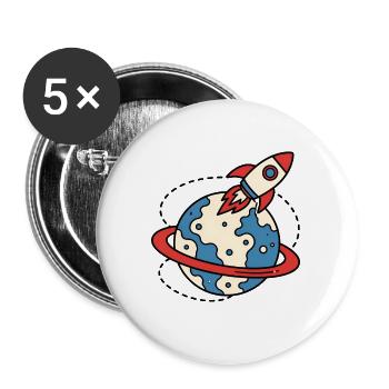 Retro Rakete Weltraum Planet Retro Sci-Fi Shirt - Buttons groß 56 mm (5er Pack) - Weiß - Vorne