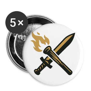 Schwert Fackel Gilden Wappen - Buttons groß 56 mm (5er Pack) - Weiß - Vorne