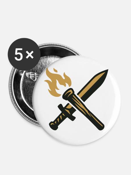 Schwert Fackel Gilden Wappen - Buttons groß 56 mm (5er Pack) - Weiß