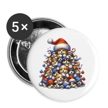 🎁 Weihnachtswelpenbaum - Buttons groß 56 mm (5er Pack) - Weiß - Vorne