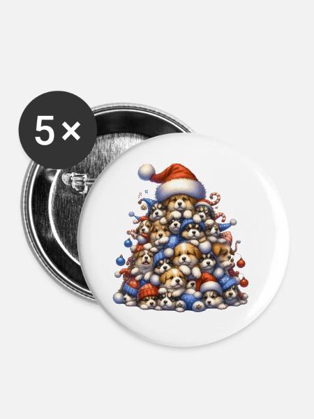 🎁 Weihnachtswelpenbaum - Buttons groß 56 mm (5er Pack) - Weiß