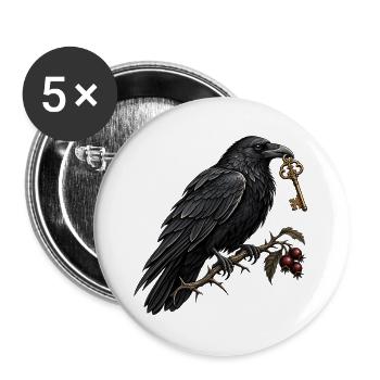 Rabe mit altem Schlüssel – Gothic Art - Buttons groß 56 mm (5er Pack) - Weiß - Vorne