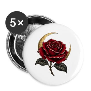 Dunkle Rose mit Mondsichel – Gothic Art - Buttons groß 56 mm (5er Pack) - Weiß - Vorne