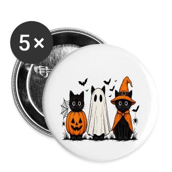 Drei Schrecklich Süße Katzen Halloween - Buttons groß 56 mm (5er Pack) - Weiß - Vorne