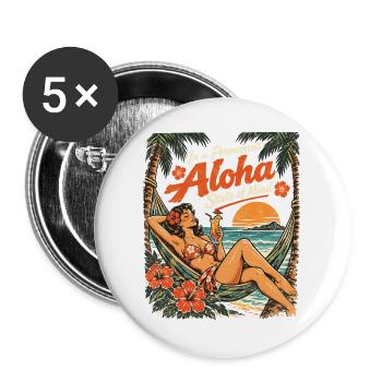 Permanent Aloha State of Mind – Pin-Up Design - Buttons groß 56 mm (5er Pack) - Weiß - Vorne
