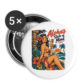 Pin-Up Girl Tiki Style: Aloha State of Mind - Buttons groß 56 mm (5er Pack) - Weiß - Vorne