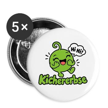 Kichererbse Lachen Maskottchen - Buttons groß 56 mm (5er Pack) - Weiß - Vorne