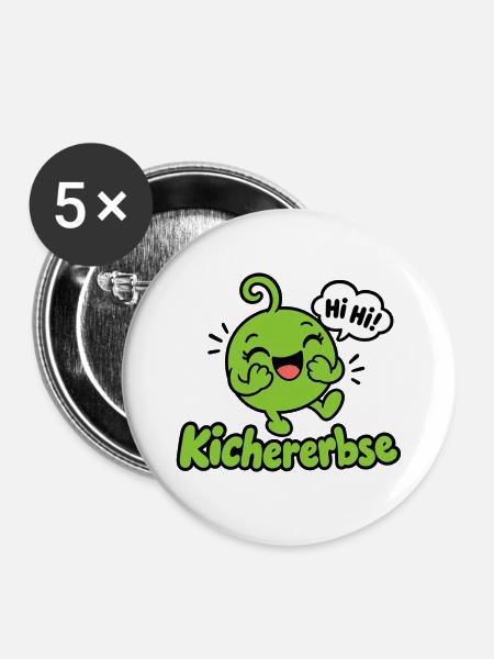 Kichererbse Lachen Maskottchen - Buttons groß 56 mm (5er Pack) - Weiß