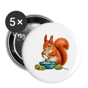 Eichhörnchen filzt eine Seife - Buttons groß 56 mm (5er Pack) - Weiß - Vorne