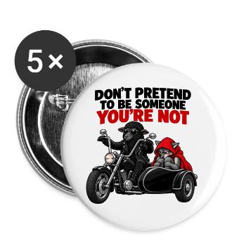Schwarzes Schaf auf einem Motorrad und Wolf - Buttons groß 56 mm (5er Pack) - Weiß - Vorne