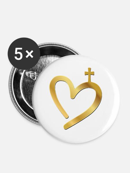 Christliches Kirchenkreuz - Buttons groß 56 mm (5er Pack) - Weiß