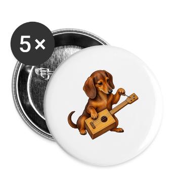 Dackel baut eine Kistengitarre - Buttons groß 56 mm (5er Pack) - Weiß - Vorne