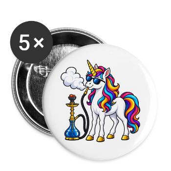Einhorn mit Shisha – Fantasievolles Motiv - Buttons groß 56 mm (5er Pack) - Weiß - Vorne
