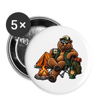 Grizzly beim Camping – Bärisches Outdoor-Abenteuer - Buttons groß 56 mm (5er Pack) - Weiß - Vorne
