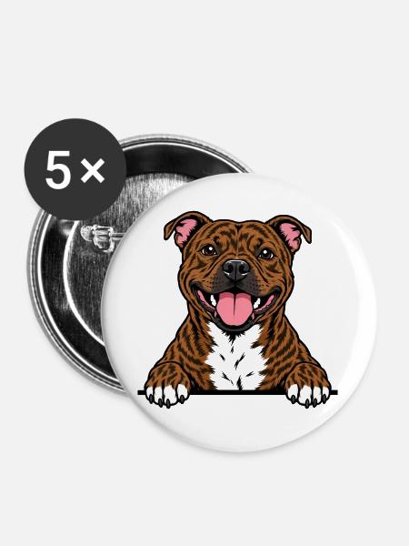 Staffordshire Bull Terrier - Buttons groß 56 mm (5er Pack) - Weiß