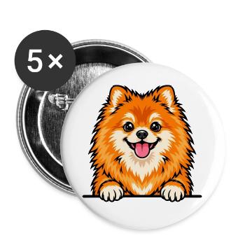 Zwergspitz - Buttons groß 56 mm (5er Pack) - Weiß - Vorne