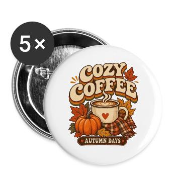 Cozy Coffee Autumn Days T-Shirt Retro Gemütlich - Buttons groß 56 mm (5er Pack) - Weiß - Vorne