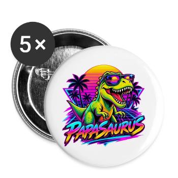  Papasaurus Dinosaurier Sonnenbrille Retro 80er - Buttons groß 56 mm (5er Pack) - Weiß - Vorne