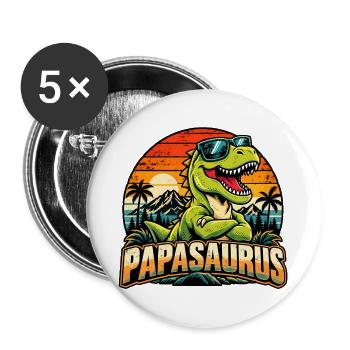  Papasaurus Dinosaurier T-rex Retro - Buttons groß 56 mm (5er Pack) - Weiß - Vorne