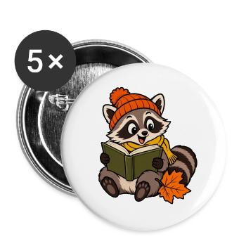 Der Waschbär liest - Buttons groß 56 mm (5er Pack) - Weiß - Vorne