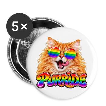 Regenbogen Pride Katze - Buttons groß 56 mm (5er Pack) - Weiß - Vorne