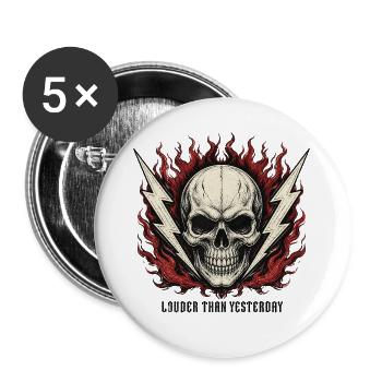 Dreh es lauter, bis es weh tut – Skull Rock & Ca - Buttons groß 56 mm (5er Pack) - Weiß - Vorne