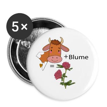Kuh mit Blume - Buttons groß 56 mm (5er Pack) - Weiß - Vorne