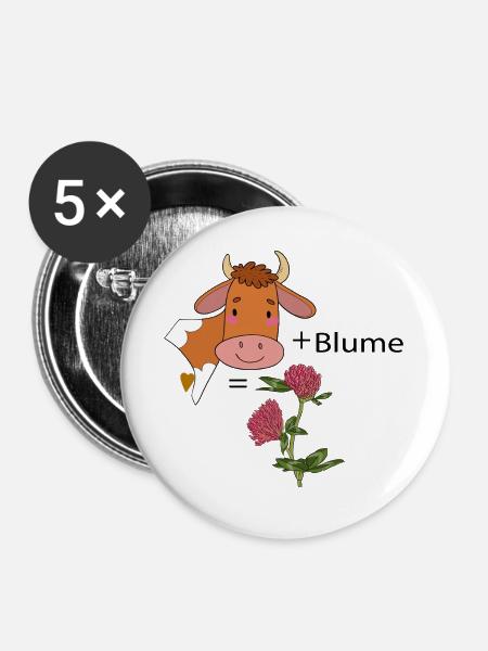 Kuh mit Blume - Buttons groß 56 mm (5er Pack) - Weiß