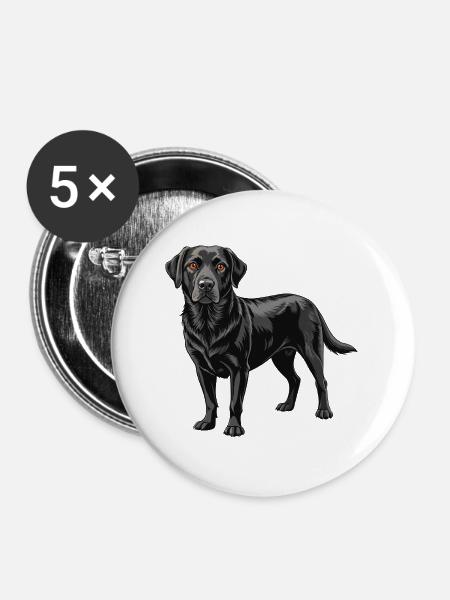 Schwarzer Labrador Retriever - Buttons groß 56 mm (5er Pack) - Weiß
