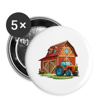 Rustikale Scheune mit Traktor - Buttons groß 56 mm (5er Pack) - Weiß - Vorne
