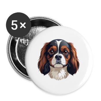 King Charles Spaniel Hundekopf - Buttons groß 56 mm (5er Pack) - Weiß - Vorne