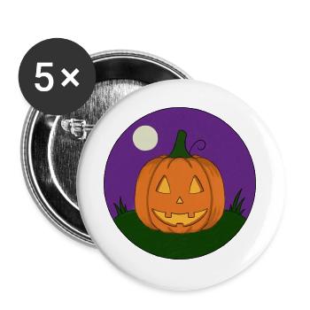 Grinsender Kürbis bei Vollmond - Buttons groß 56 mm (5er Pack) - Weiß - Vorne
