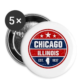 Chicago - Illinois - 1837 - United States  America - Buttons groß 56 mm (5er Pack) - Weiß - Vorne