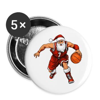 Basketballer Weihnachten / Santa - Buttons groß 56 mm (5er Pack) - Weiß - Vorne