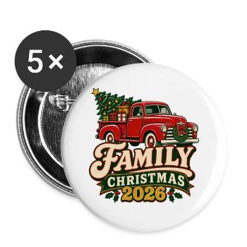 Familien-Weihnachts-2026 Vintage-Truck - Buttons groß 56 mm (5er Pack) - Weiß - Vorne