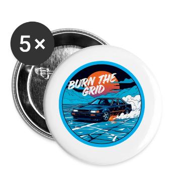 Burn The Grid Neon Racer Bekleidung - Buttons groß 56 mm (5er Pack) - Weiß - Vorne
