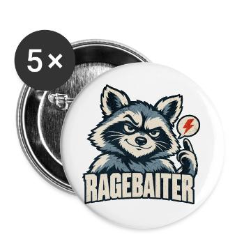 Ragebaiter Waschbär Ragebait Jugendwort 2026 - Buttons groß 56 mm (5er Pack) - Weiß - Vorne