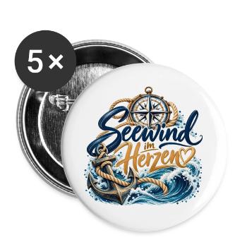 Seewind im Herzen - Buttons groß 56 mm (5er Pack) - Weiß - Vorne
