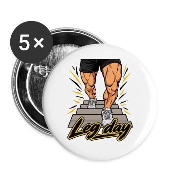 Fitness Herren Outfit - Leg day - Buttons groß 56 mm (5er Pack) - Weiß - Vorne