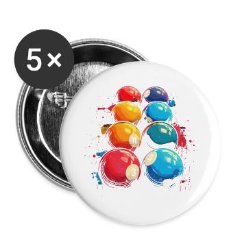 Lustiges Billard - Buttons groß 56 mm (5er Pack) - Weiß - Vorne