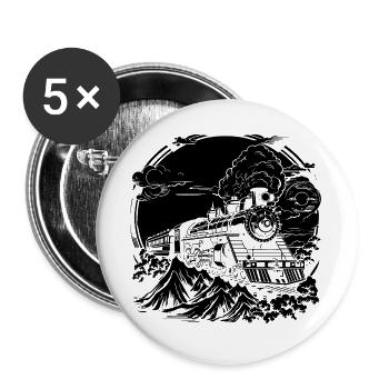 Eisenbahn Zeichnung - Buttons groß 56 mm (5er Pack) - Weiß - Vorne