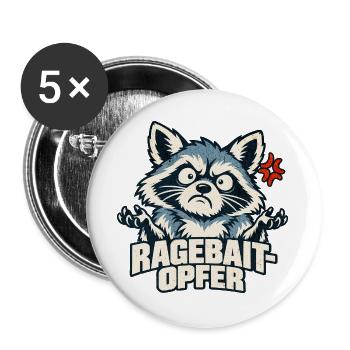 Ragebait Opfer Waschbär Jugendwort 2026 lustig - Buttons groß 56 mm (5er Pack) - Weiß - Vorne