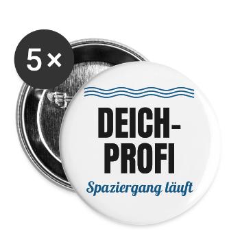 Deich-Profi – Spaziergang läuft (Nordsee) - Buttons groß 56 mm (5er Pack) - Weiß - Vorne